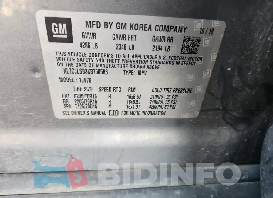KL7CJLSB3KB760583 Photo# 13