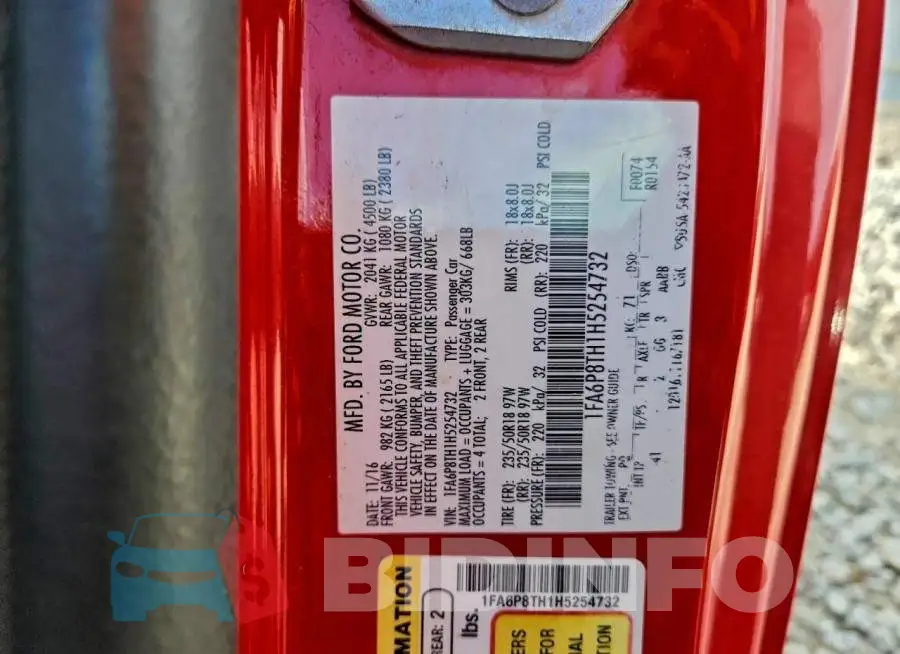 1FA6P8TH1H5254732 Photo# 12