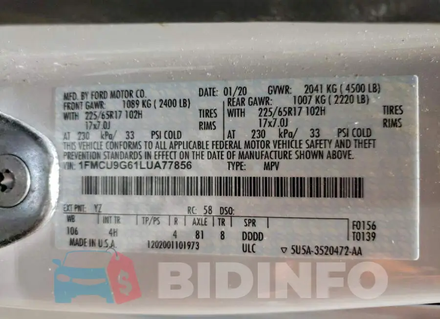 1FMCU9G61LUA77856 Photo# 13