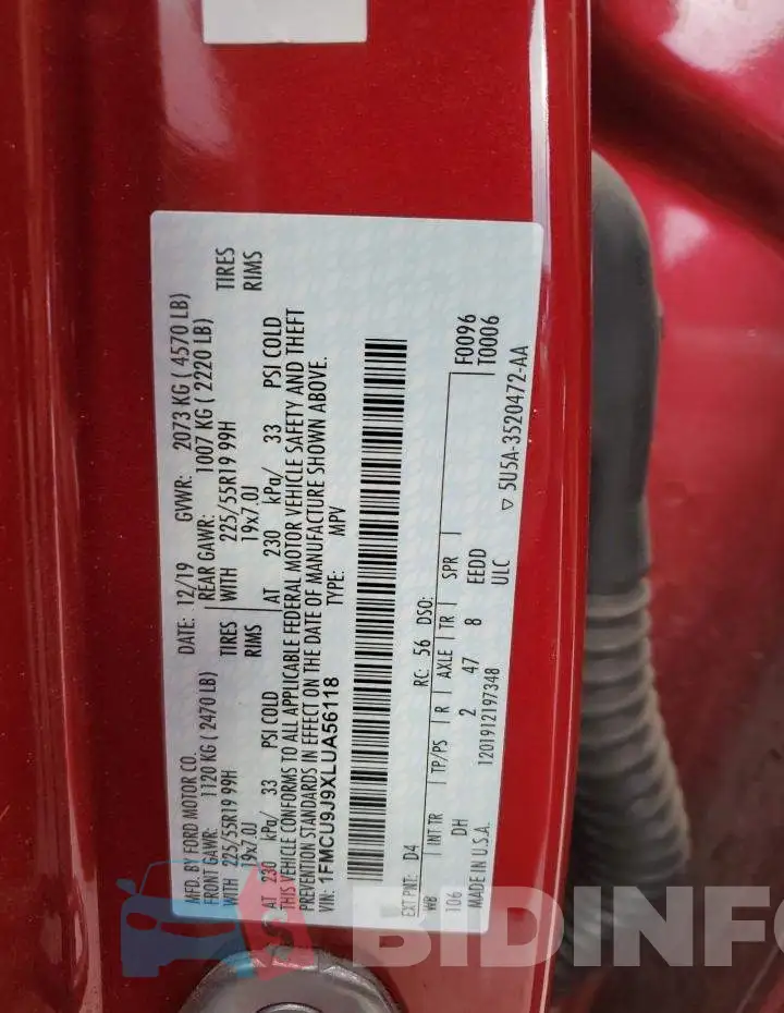 1FMCU9J9XLUA56118 Photo# 13
