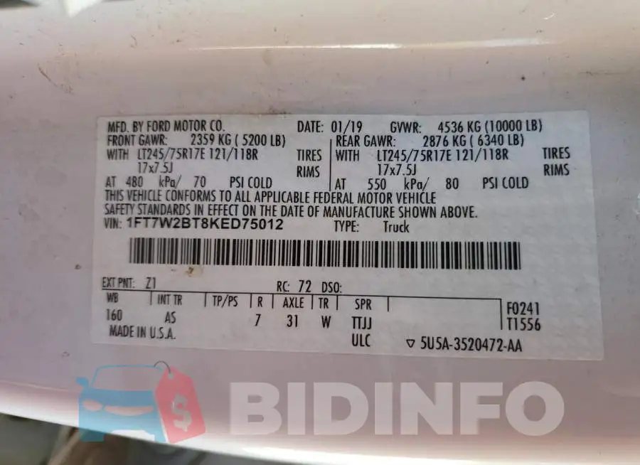 1FT7W2BT8KED75012 Photo# 12