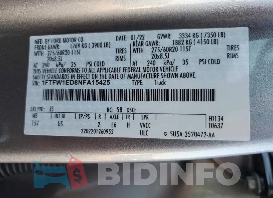 1FTFW1ED8NFA15425 Photo# 12