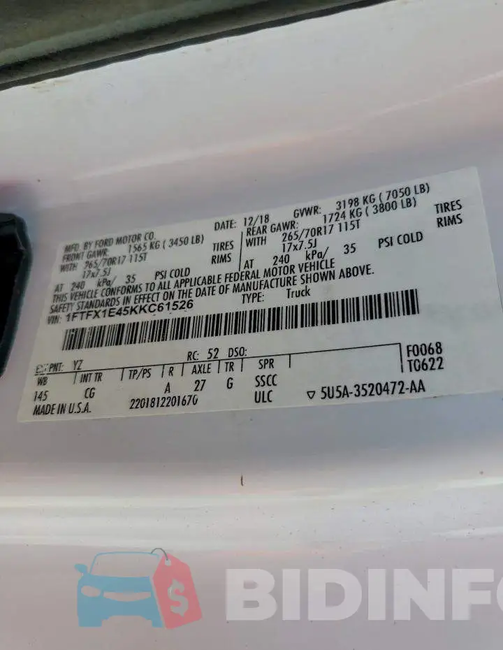 1FTFX1E45KKC61526 Photo# 12
