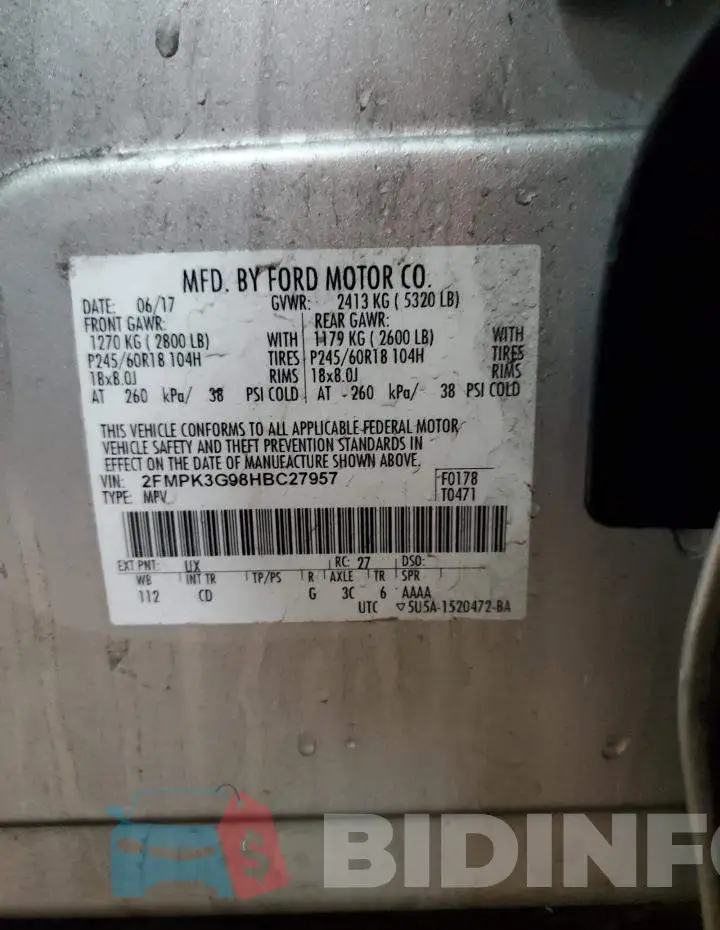 2FMPK3G98HBC27957 Photo# 13