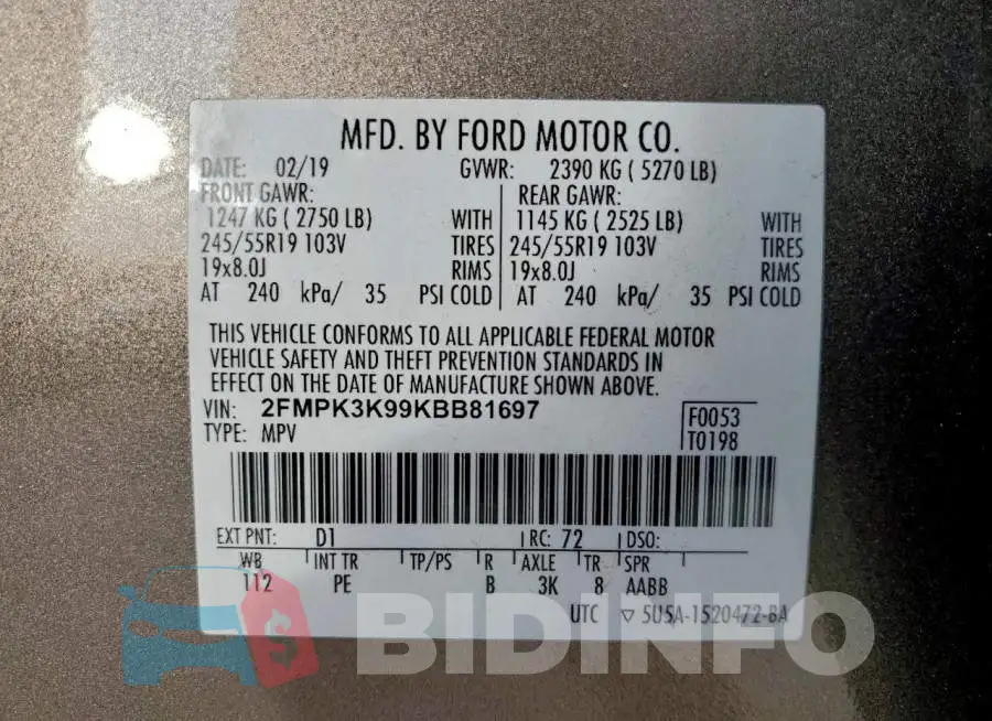 2FMPK3K99KBB81697 Photo# 12