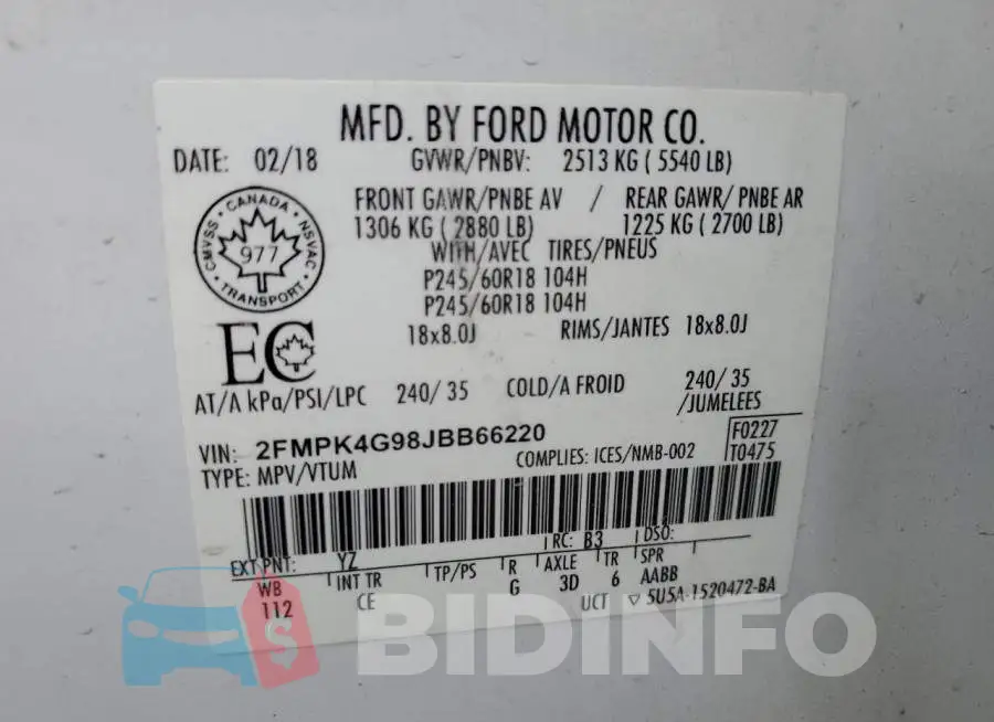2FMPK4G98JBB66220 Photo# 13