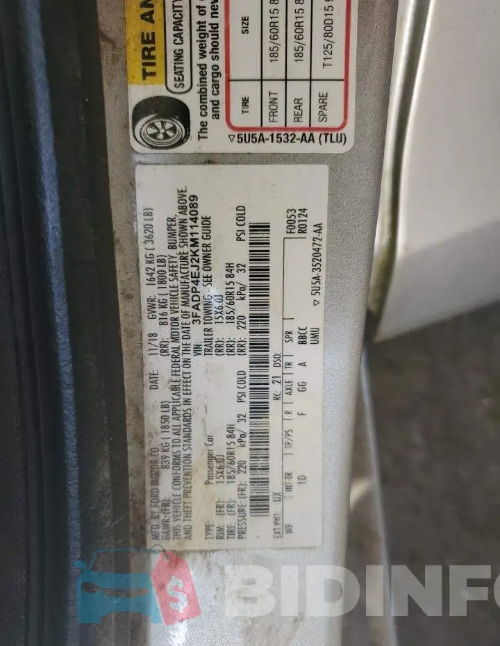 3FADP4EJ2KM114089 Photo# 12