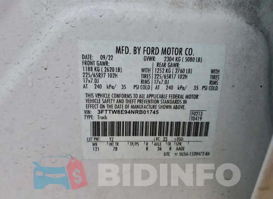 3FTTW8E94NRB01745 Photo# 12