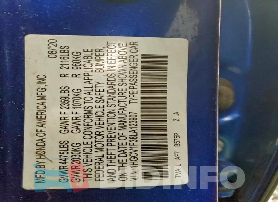 1HGCV1F38LA123907 Photo# 12