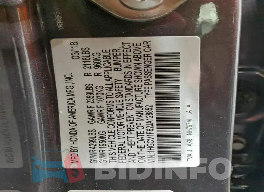 1HGCV1F62JA128852 Photo# 13
