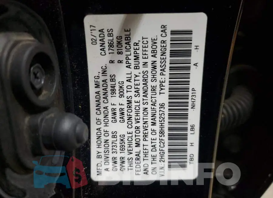 2HGFC2F58HH525736 Photo# 12