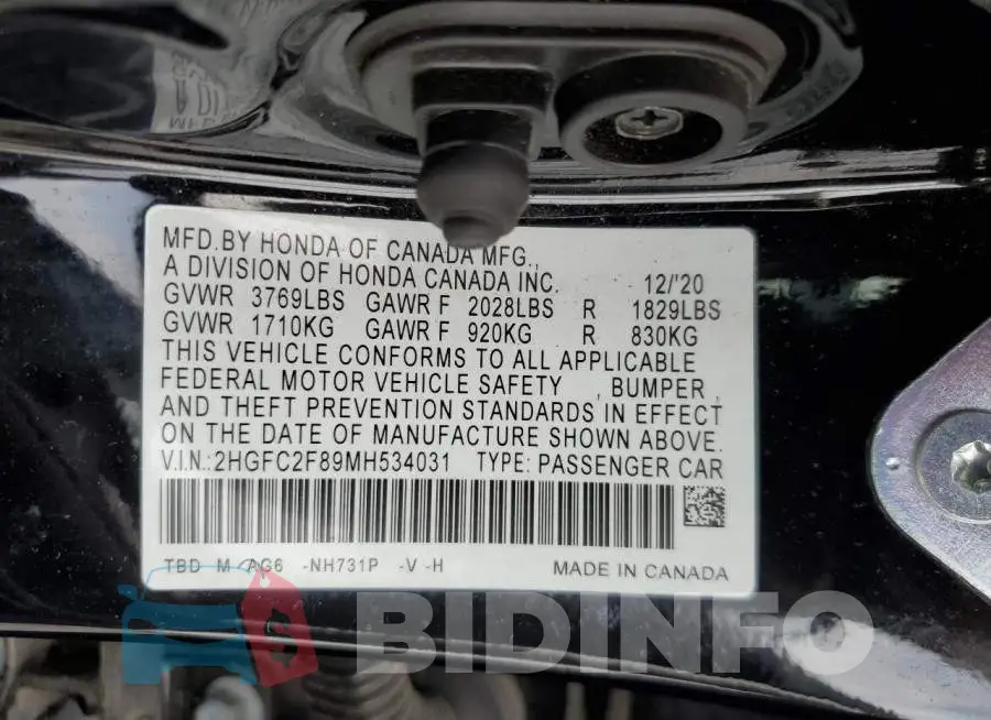 2HGFC2F89MH534031 Photo# 12