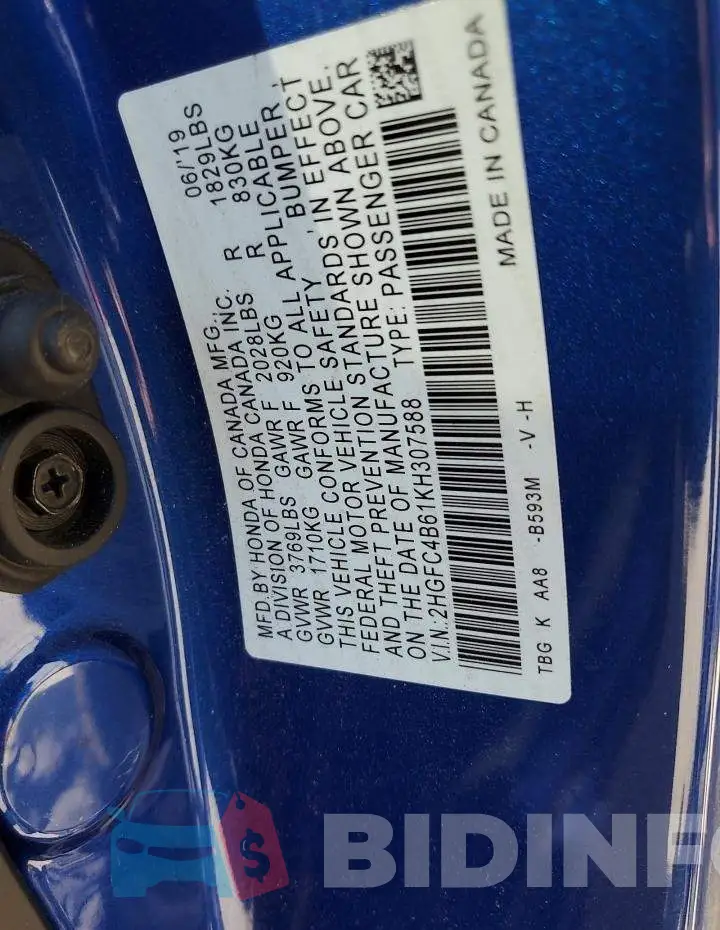 2HGFC4B61KH307588 Photo# 13