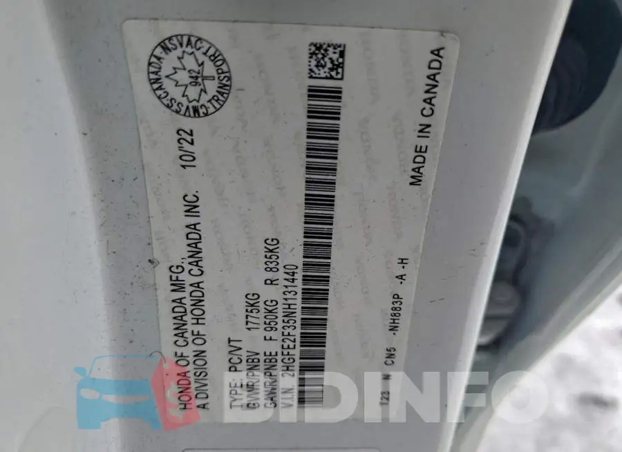 2HGFE2F35NH131440 Photo# 12