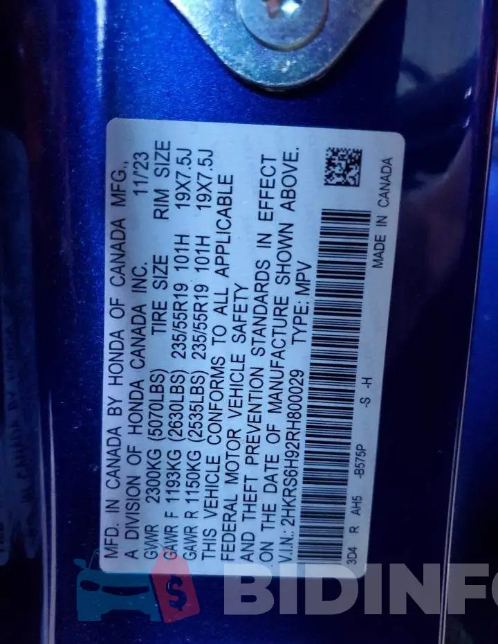 2HKRS6H92RH800029 Photo# 13