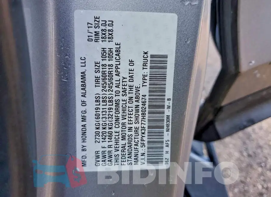 5FPYK3F77HB024674 Photo# 12