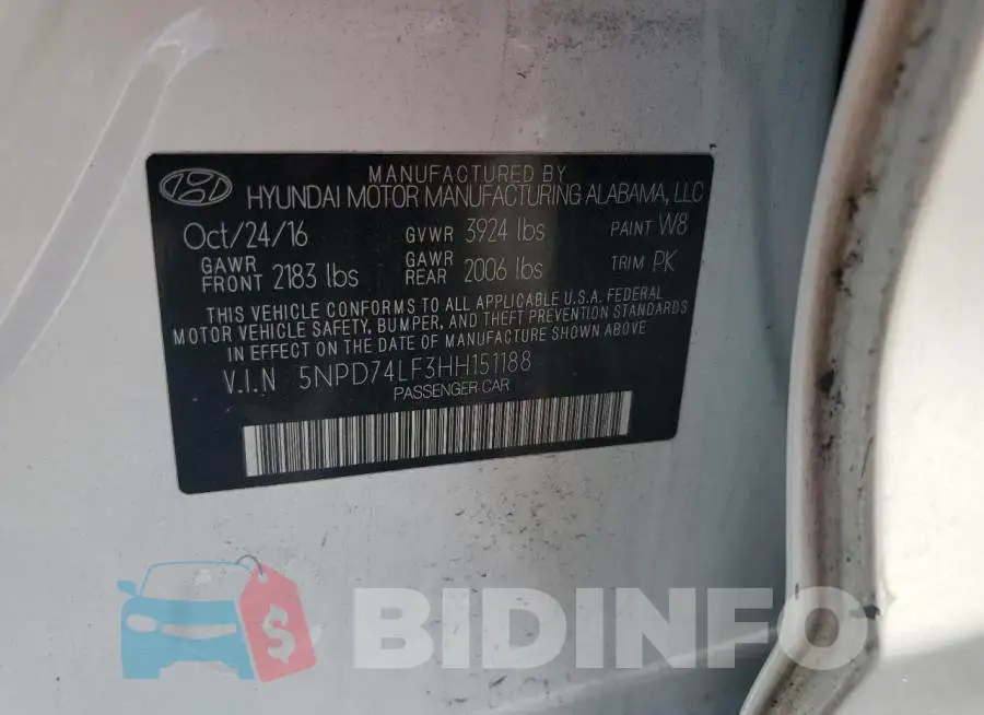 5NPD74LF3HH151188 Photo# 12