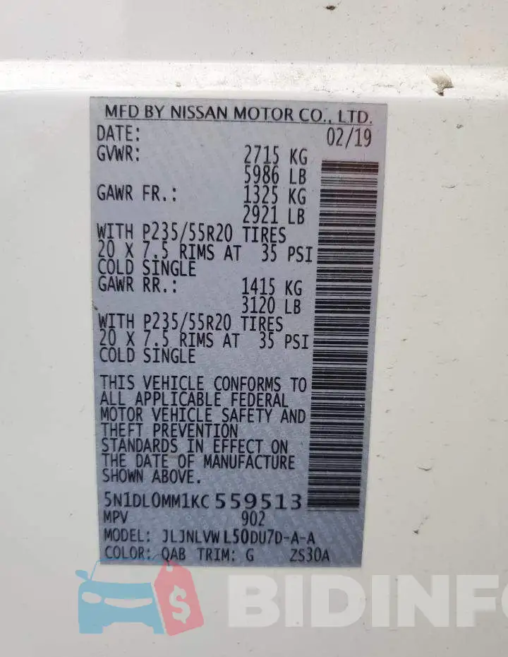 5N1DL0MM1KC559513 Photo# 13