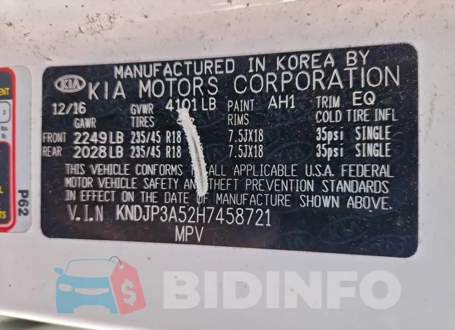 KNDJP3A52H7458721 Photo# 13