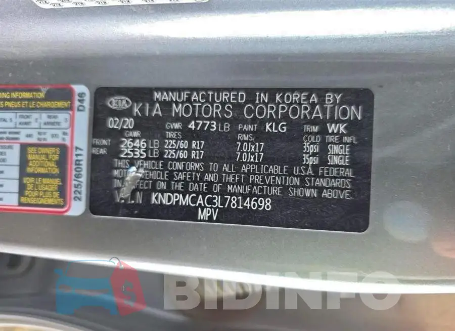 KNDPMCAC3L7814698 Photo# 10