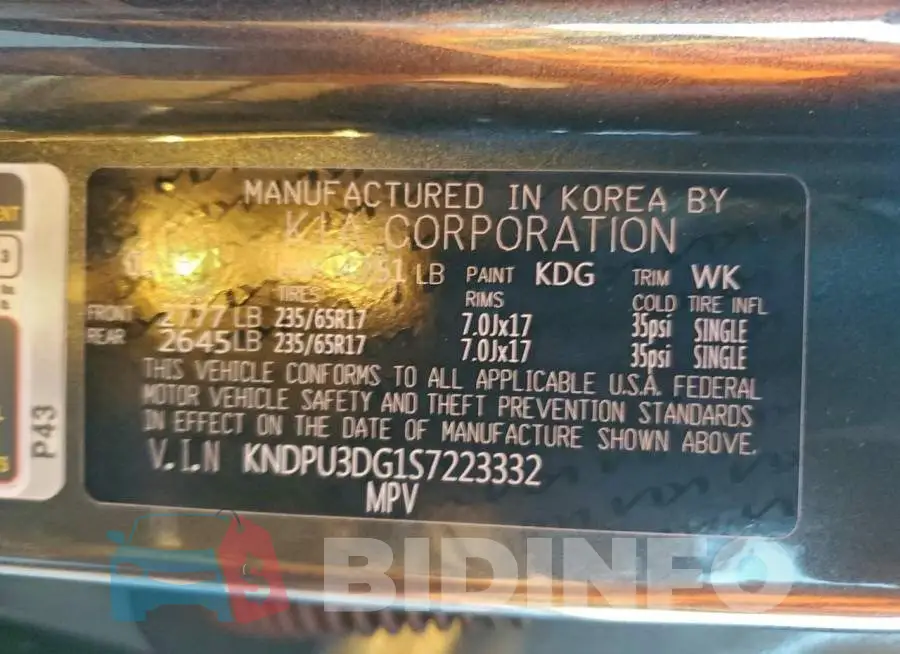 KNDPU3DG1S7223332 Photo# 12