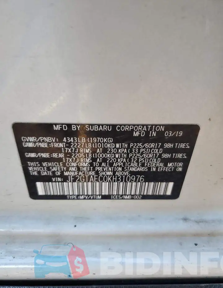 JF2GTAEC0KH310976 Photo# 13