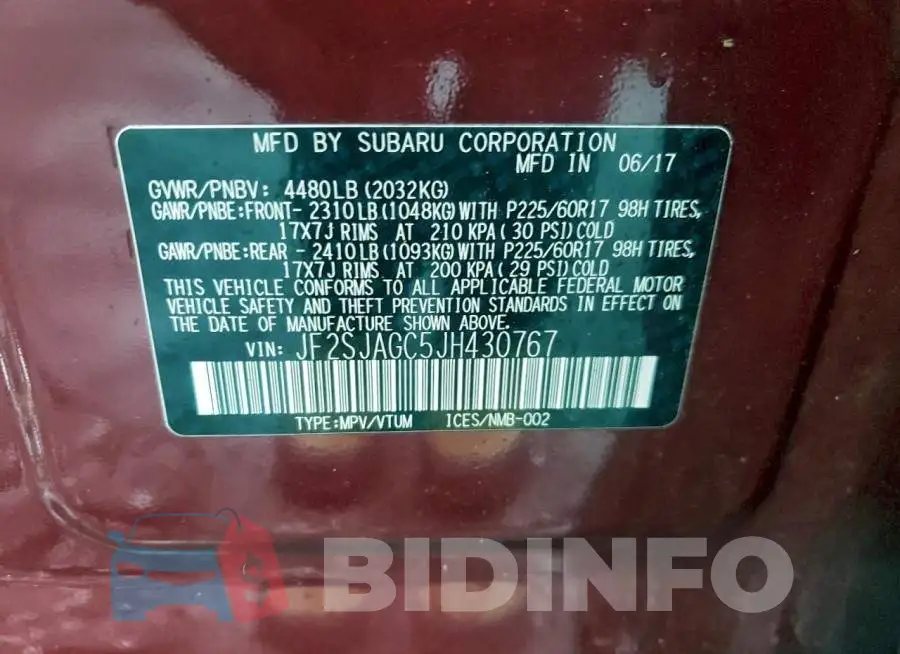 JF2SJAGC5JH430767 Photo# 12