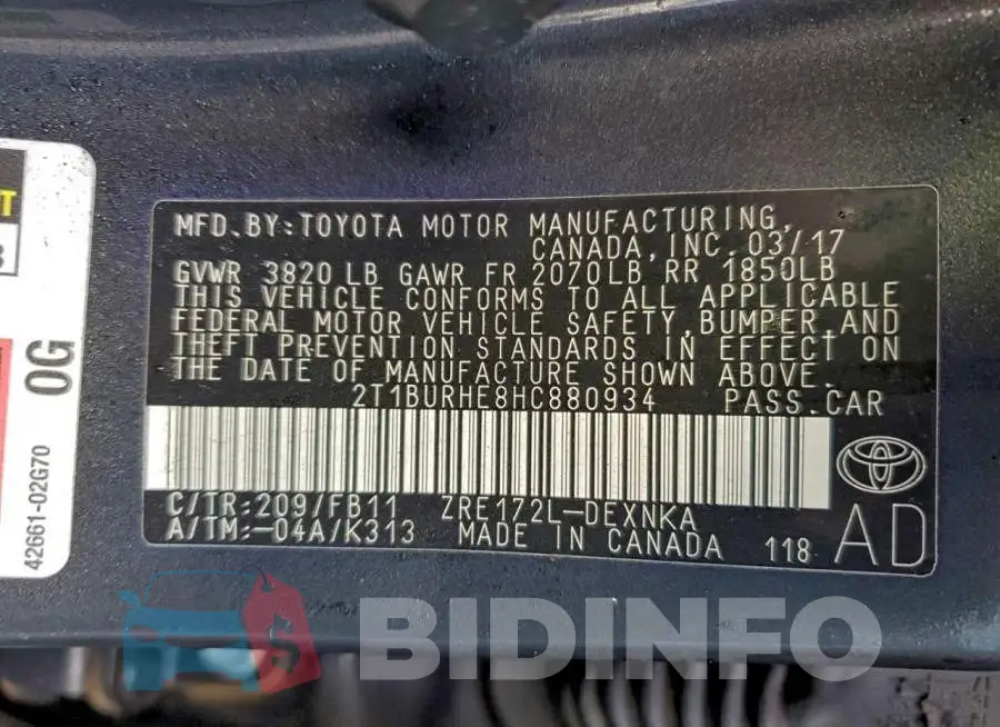 2T1BURHE8HC880934 Photo# 13