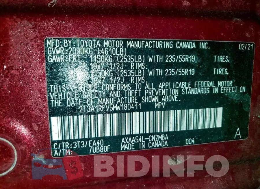 2T3A1RFV5MW180411 Photo# 13