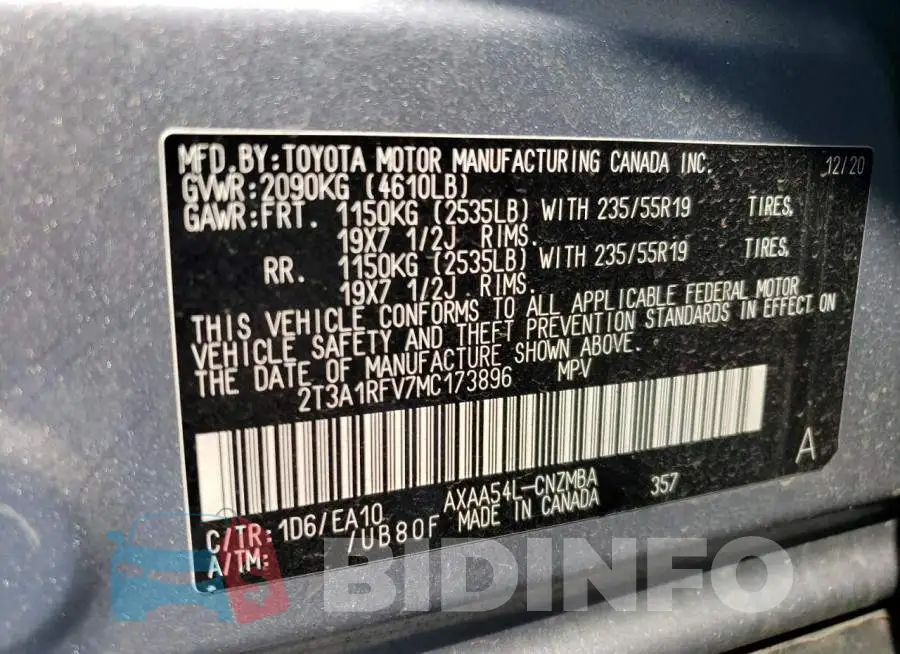 2T3A1RFV7MC173896 Photo# 12