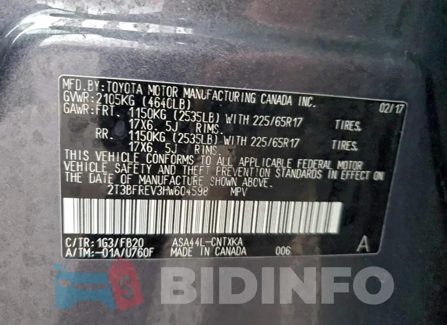 2T3BFREV3HW604598 Photo# 13