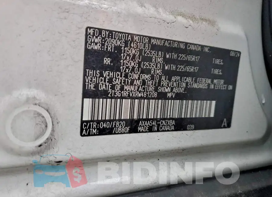 2T3G1RFVXRW481208 Photo# 14