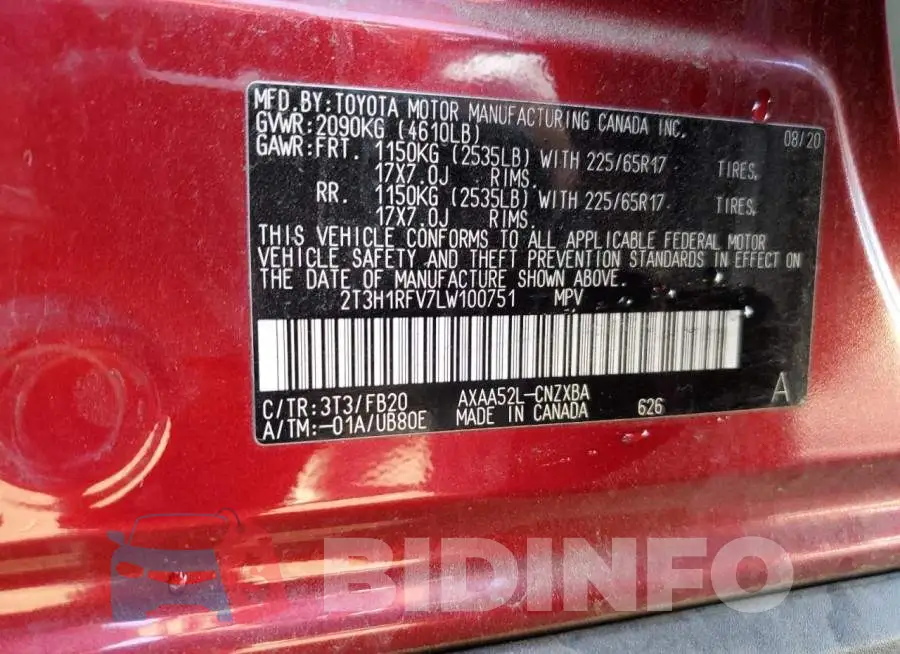 2T3H1RFV7LW100751 Photo# 13