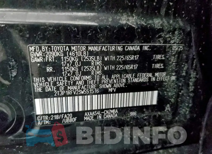 2T3P1RFV2SW551516 Photo# 13
