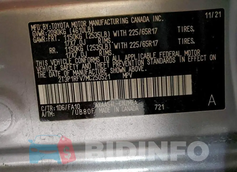 2T3P1RFV7MC250521 Photo# 13