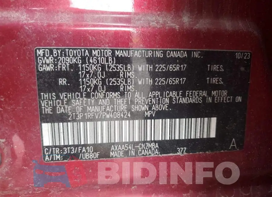 2T3P1RFV7PW408424 Photo# 13