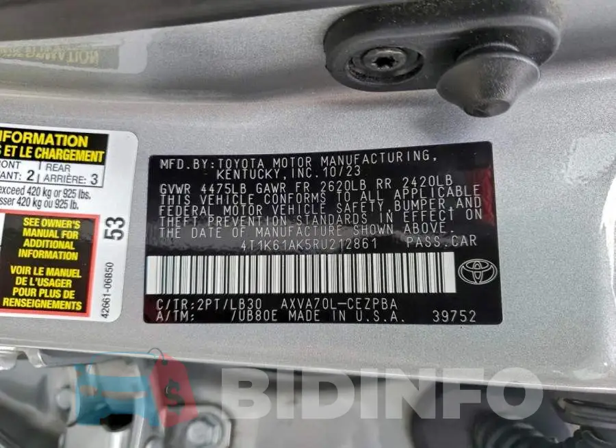 4T1K61AK5RU212861 Photo# 12