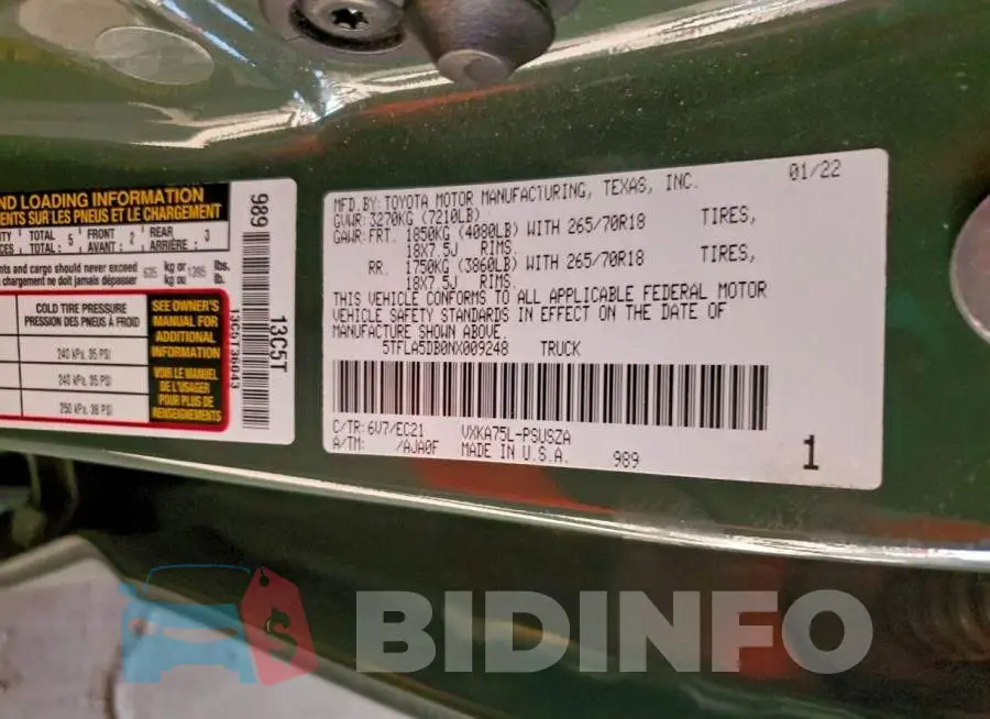 5TFLA5DB0NX009248 Photo# 12