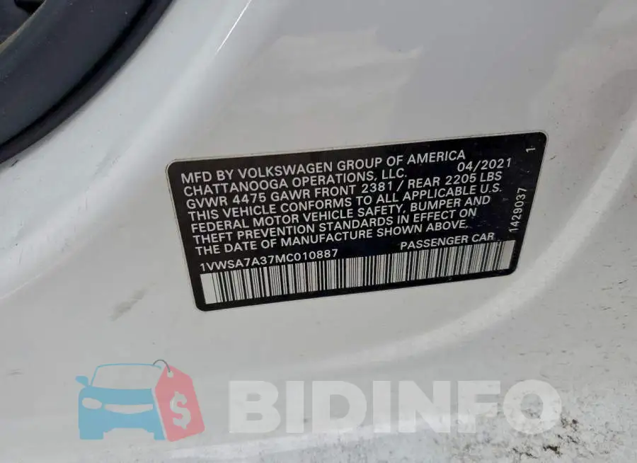 1VWSA7A37MC010887 Photo# 12