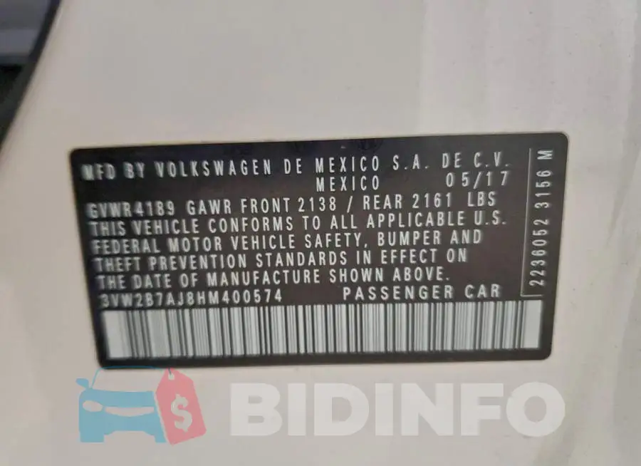3VW2B7AJ8HM400574 Photo# 12