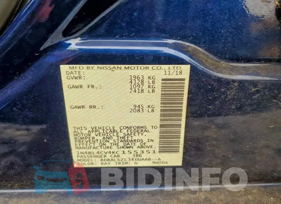 1N4BL4CV4KC155351 Photo# 12