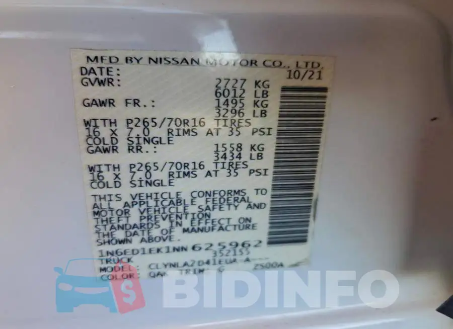 1N6ED1EK1NN625962 Photo# 13