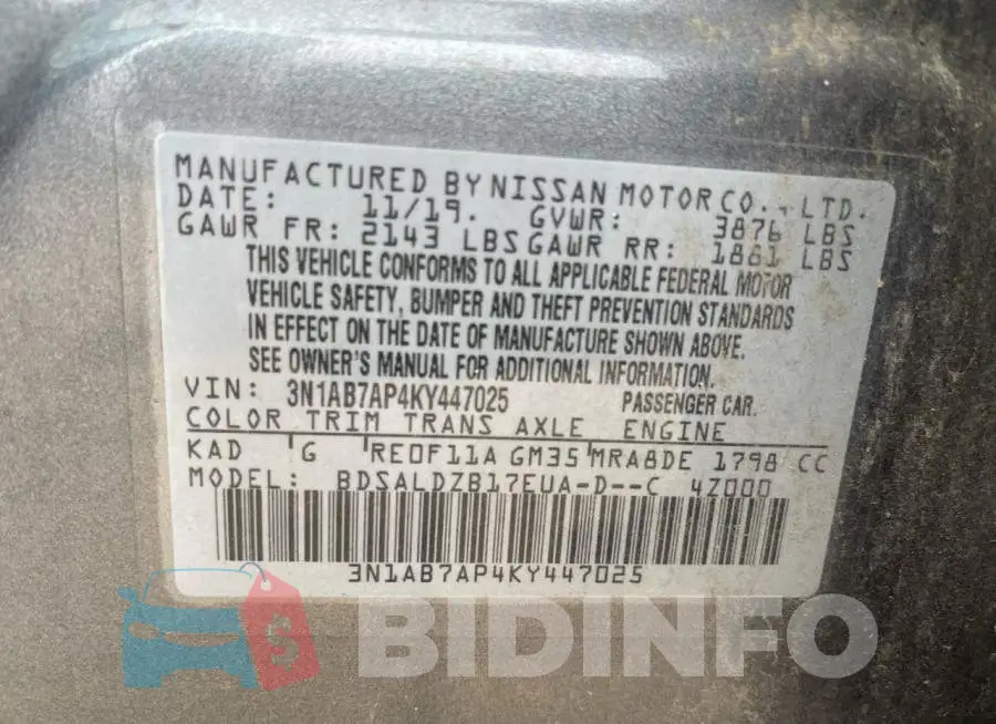 3N1AB7AP4KY447025 Photo# 10