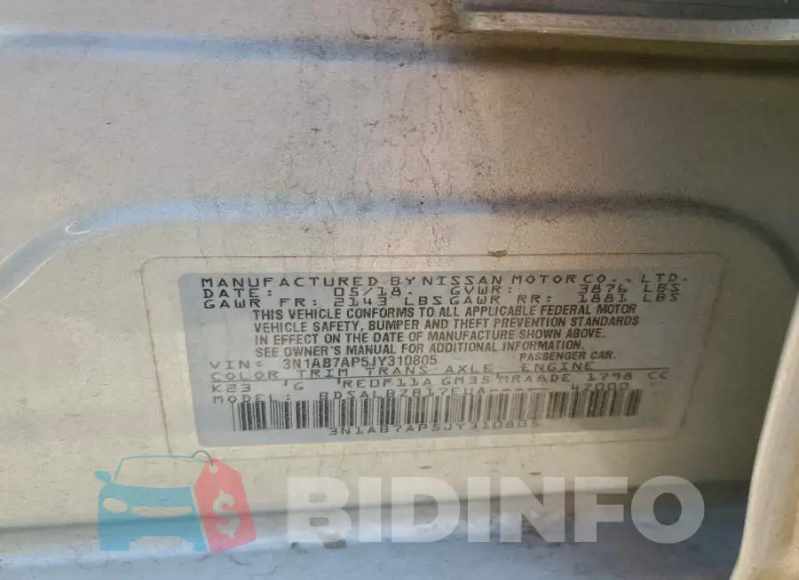 3N1AB7AP5JY310805 Photo# 12