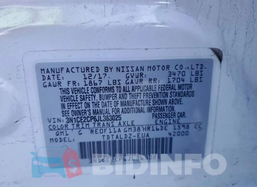 3N1CE2CP6JL363025 Photo# 13