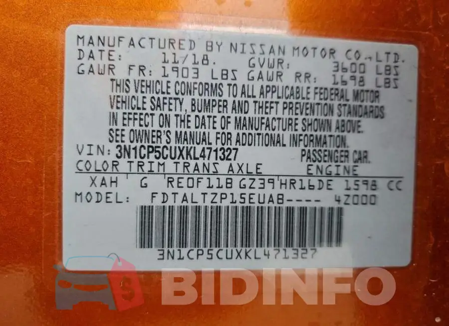 3N1CP5CUXKL471327 Photo# 14