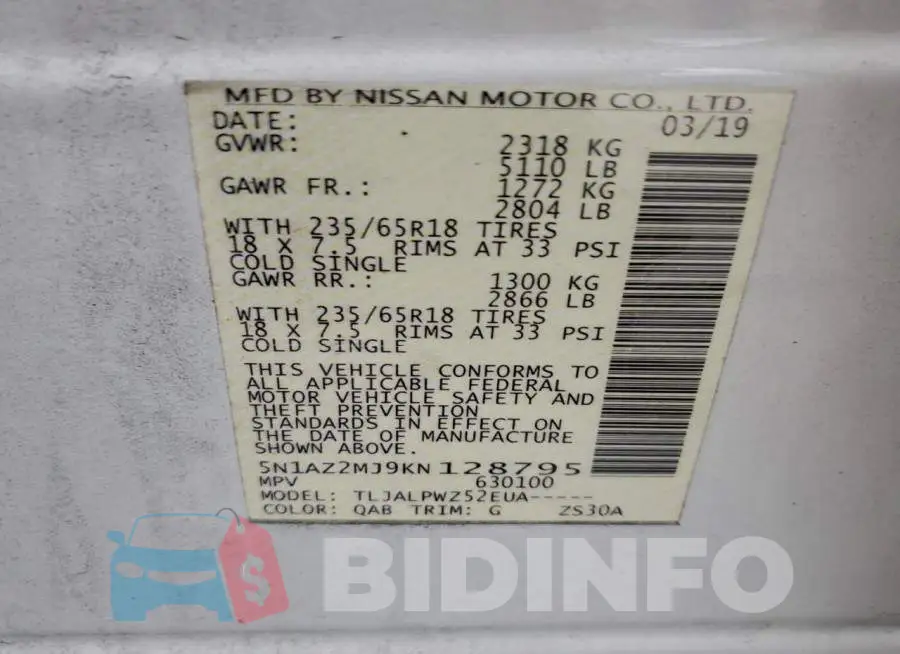 5N1AZ2MJ9KN128795 Photo# 14