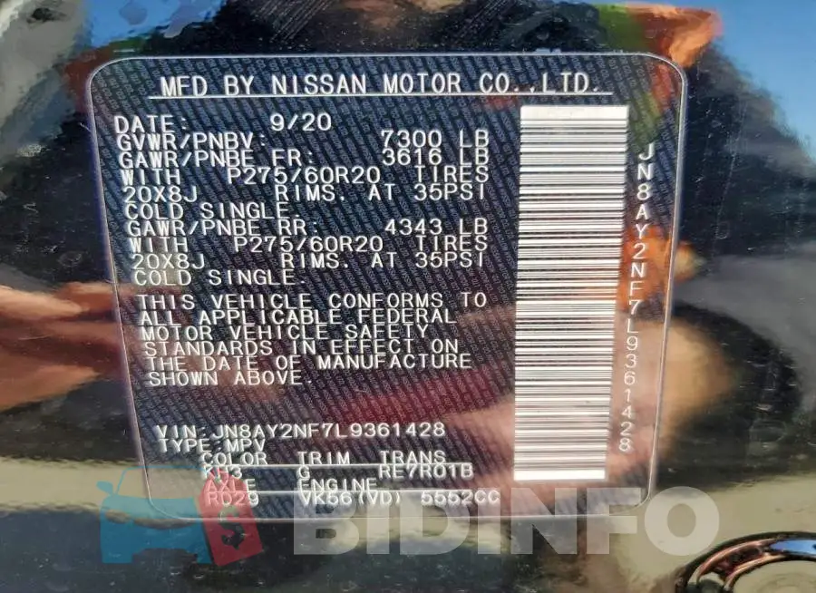 JN8AY2NF7L9361428 Photo# 14