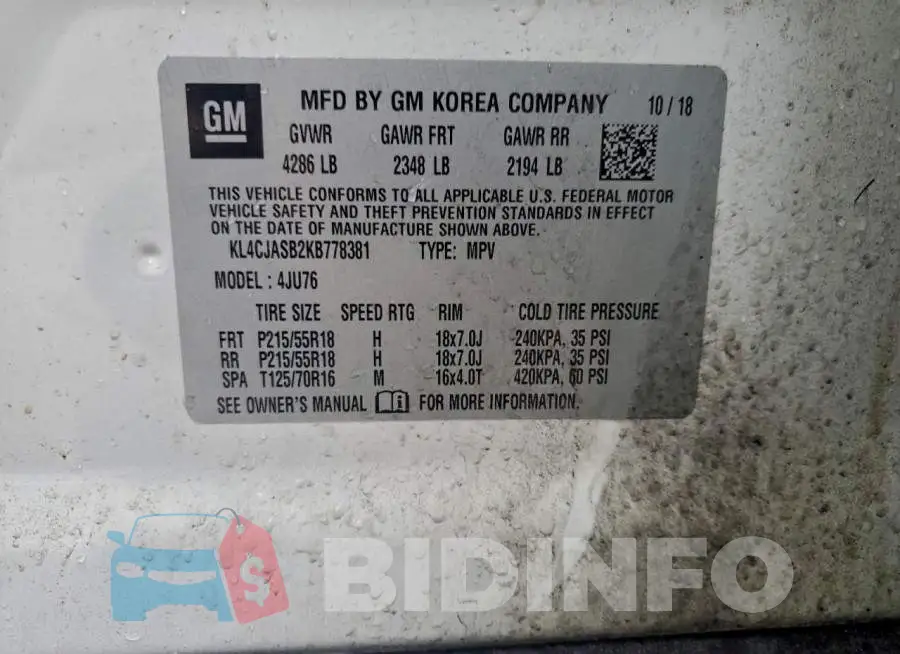 KL4CJASB2KB778381 Photo# 14