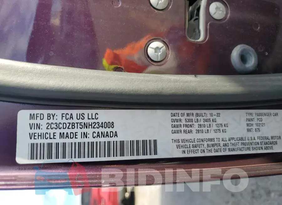 2C3CDZBT5NH234008 Photo# 13